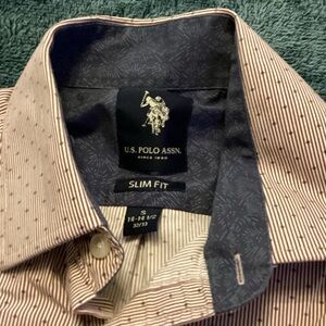 U.S. Polo Assn. Men's Slim Fit Shirt - Brown and White